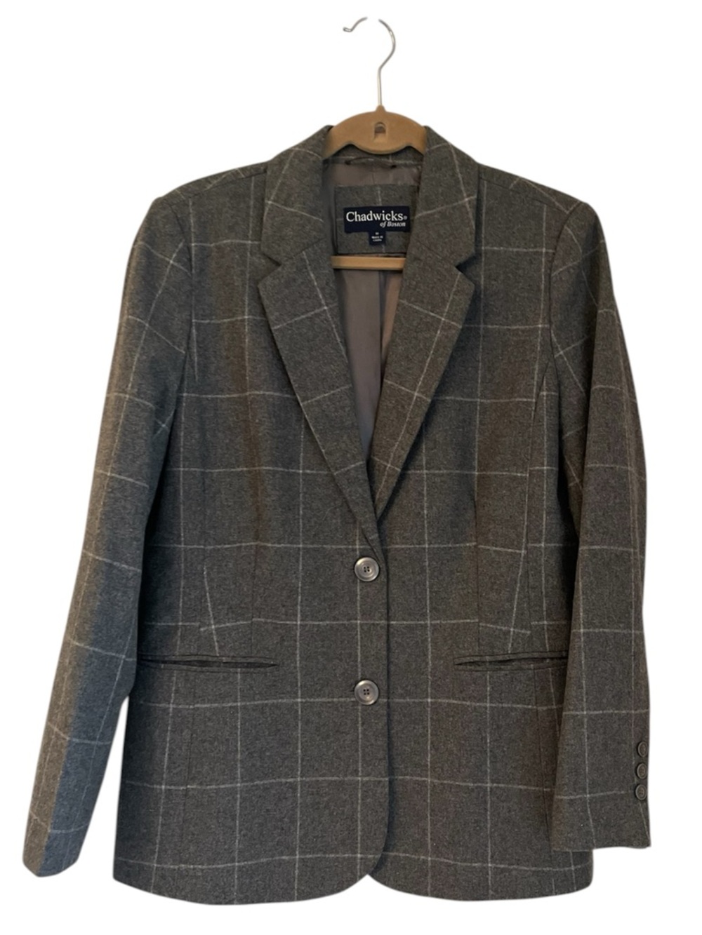 Chadwick’s of Boston Gray Windowpane Plaid Blazer size 10